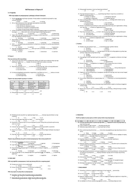 filipino 6 nat reviewer with answer key